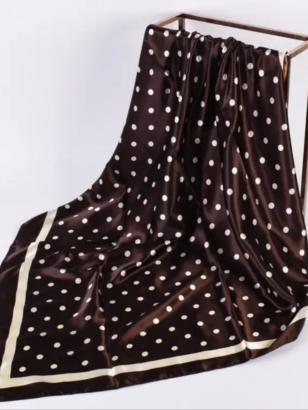 Polka Dot Satin Scarf in Brown and Cream